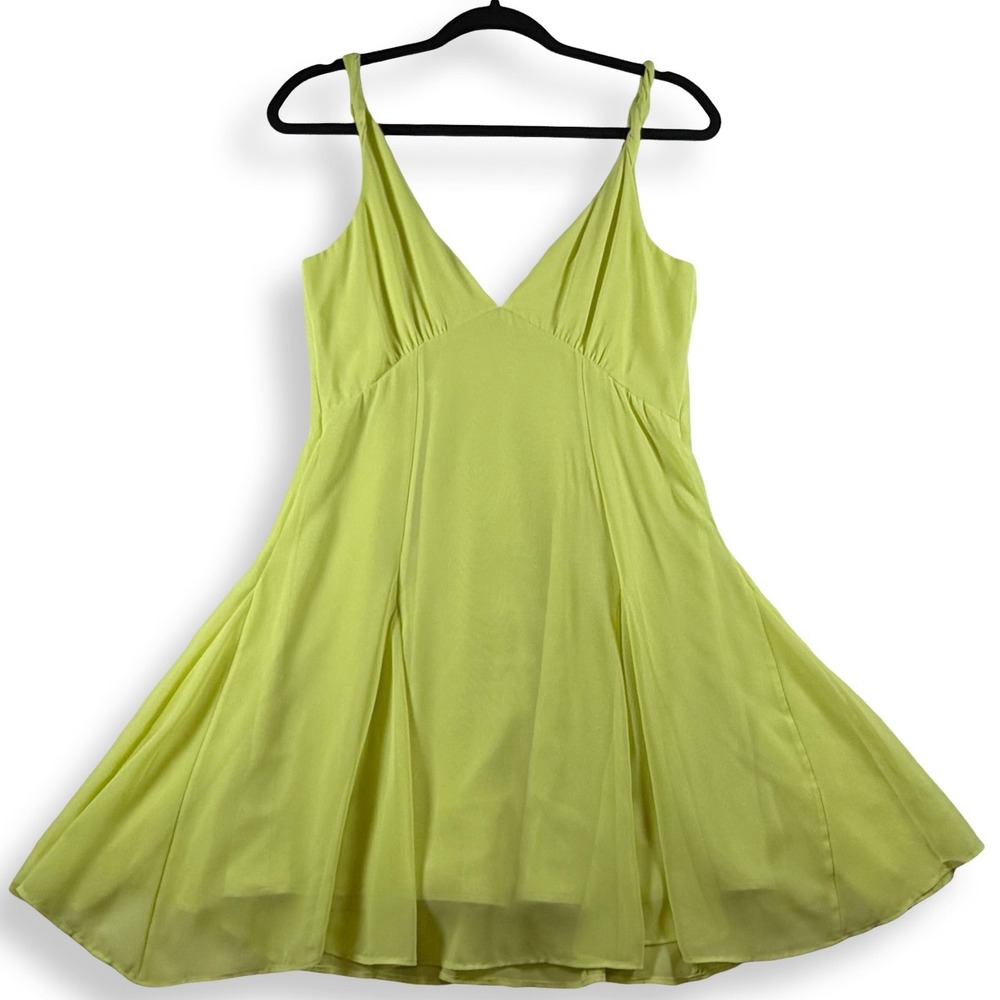 Abercrombie Fitch Womens Small Lime Green Pleated Mini Dress V Neck Sleeveless